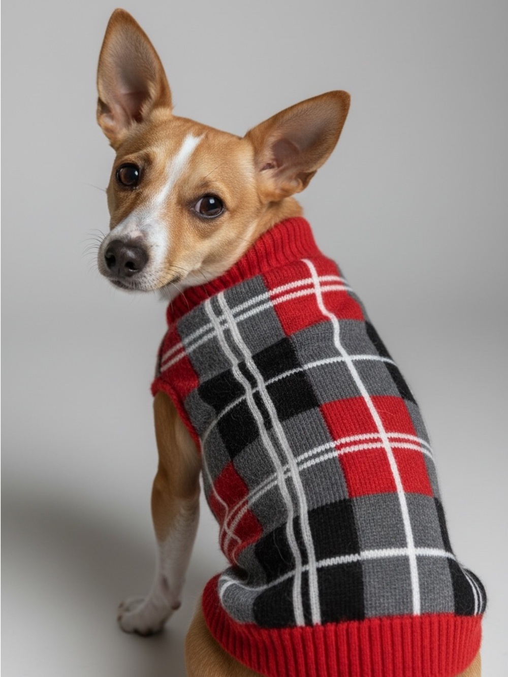 Plaid Knit Dog Sweater Pup Crew Size L